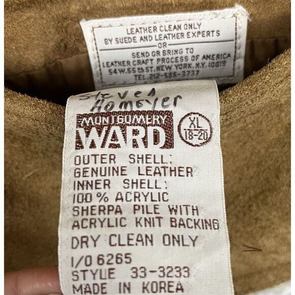 Vintage Suede Leather Vest Shearling Sherpa Tan Montgomery Ward‎ Womens Size XL - Picture 4 of 5